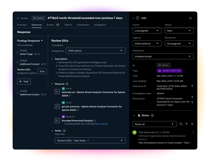 Splunk SecOps interface with AI features
